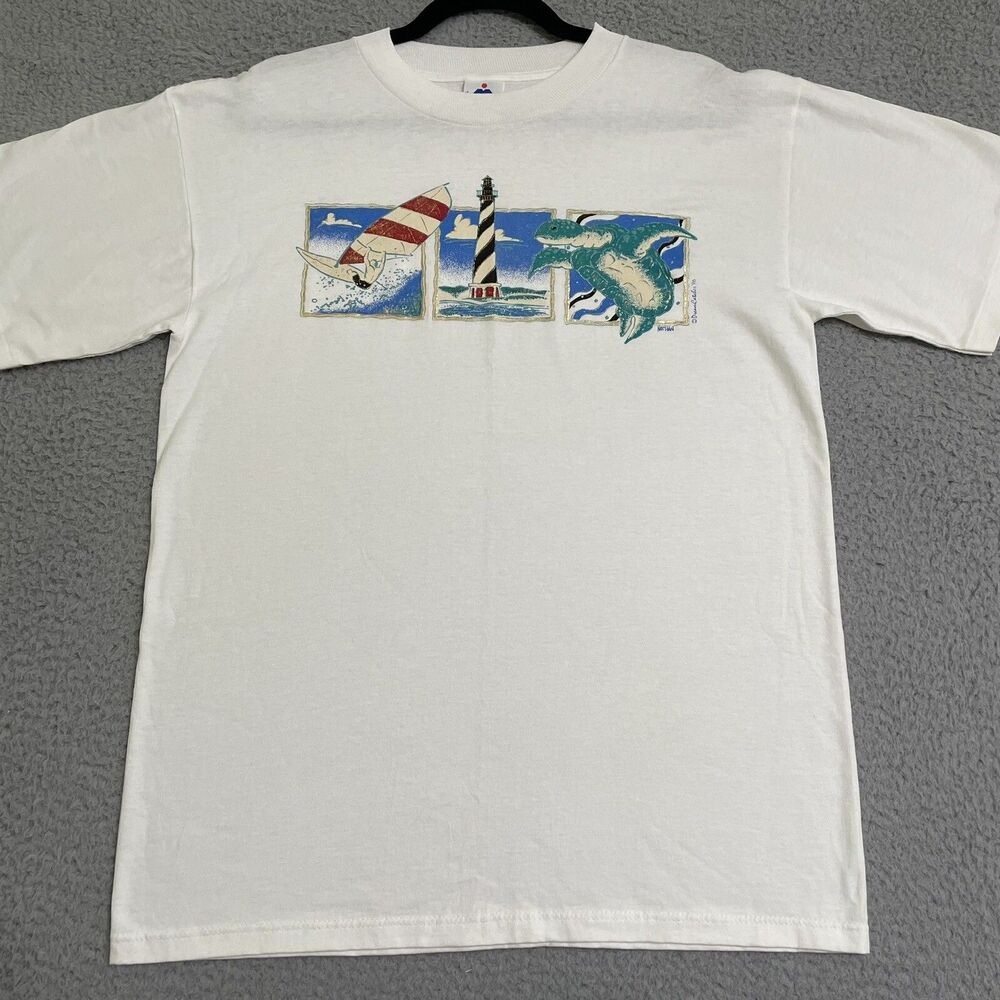 Vintage H.L. Miller 1990's NEW Hatteras Light House Beach Turtle Graphic Tee M